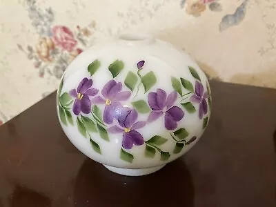 Sweet Small Milk Glass Lamp Globe Shade Handpainted Violets  4  H 2 1/2  Fitter • $18.99