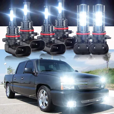 6x White LED Headlight+Fog Light For 2003-2006 Chevy Silverado 1500 2500 3500 HD • $24.13