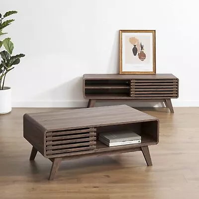Mopio Ensley Coffee Table Mid Century Modern Coffee Table With Storage Rectangle • $367.99
