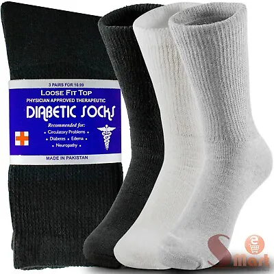 3 6 12 Pairs Mens Womens Heath Diabetic Crew Circulatory Socks 9-11 10-13 13-15 • $6.99