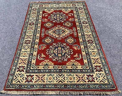 Authentic Hand Knotted Afghan Kazak Wool Area Rug 3.11 X 2.8 Ft (2088 HM) • £80.36