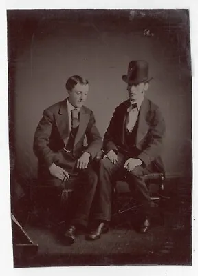 1850s Tintype Photograph 2 Brothers / Friends Top Hat Cigar Great Image • $12.95