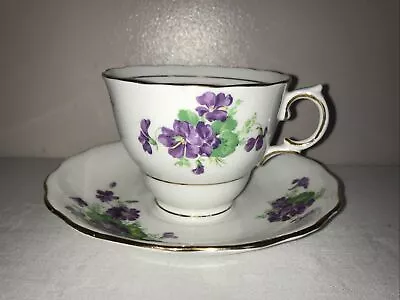 Vintage Pair Colclough Violets Tea Trios Plates Cups And Saucers China • £9