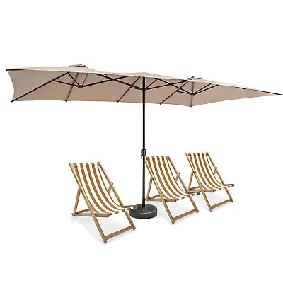 15FT Double-Sided Patio Market Umbrella Large Crank Handle Vented Outdoor Twin • £79.95