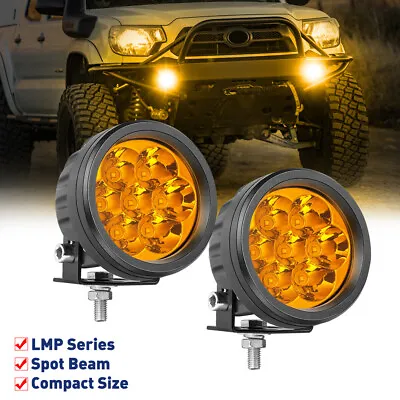 3  Round Amber Driving Fog Lights Backup Pod Offroad Motor Truck Bull Bar Mount • $41.99