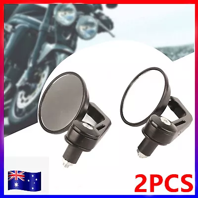 Universal Motorcycle 7/8  Handle Bar End Rearview Side Round Mirrors 2 Pcs Black • $16.22