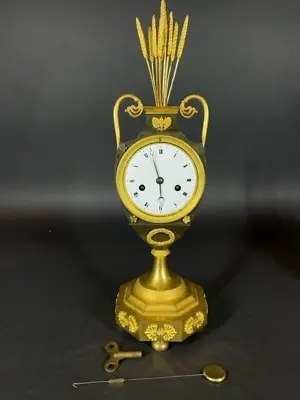Antique Circa 1850 French Empire Bronze & Ormolu Urn Mantel Clock W Wheat Finial • $2399.99