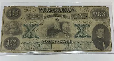 1862 Treasury Note Of Richmond Virginia Ten Dollar Banknote • $80