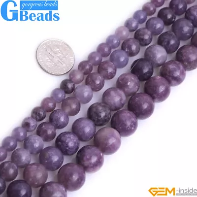 $5.99 • Buy Purple Lepidolite Gemstone Round Beads For Jewelry Making Free Shipping 15 