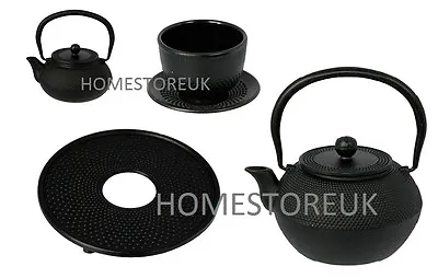 Japanese Style Cast Iron Hob Nail Tea Pot Trivet Cup And Saucer Set Black  • £24.95