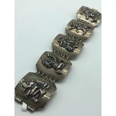 Vintage Sterling Silver Aztec Mayan Bracelet Cuff • $195