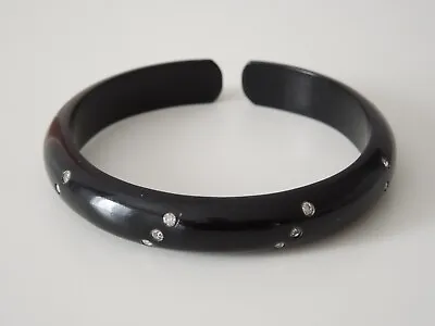 Vintage Bracelet Galalith? Black Rhinestones 0.5oz / Ø 2 5/8in/B :0 1/2in • $54.82