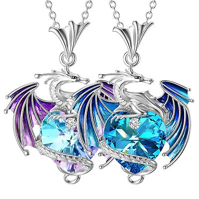 Men Women Flying Dragon Necklace Love Crystal Stone Dragon Pendant Necklace • $7.46