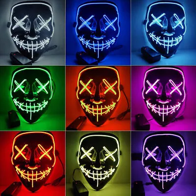 LED Purge Mask Glow In Dark Light Up Halloween Costume Scary Rave Cosply Mask • $13.98