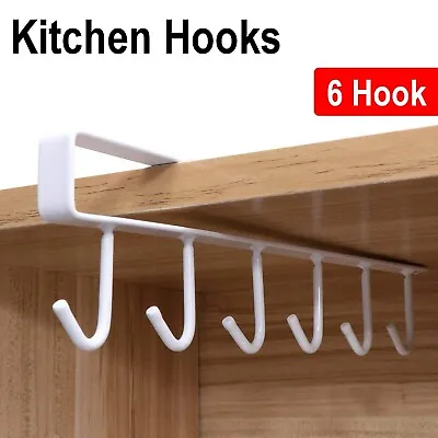 Mug Rack Organiser Wardrobe Kitchen Cup Holder Under Shelf Cabinet 6 Hook Hanger • $7.49