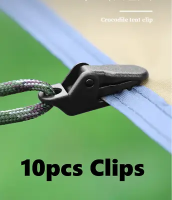 10 Tent Tarp Tarpaulin Clips Clamps Heavy Duty Reusable Buckle Camping Tool Snap • £4.99