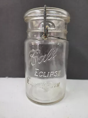 Vintage Ball ECLIPSE Clear Glass Quart Canning Jars Wide Mouth Bail & Glass Lid • $14.99