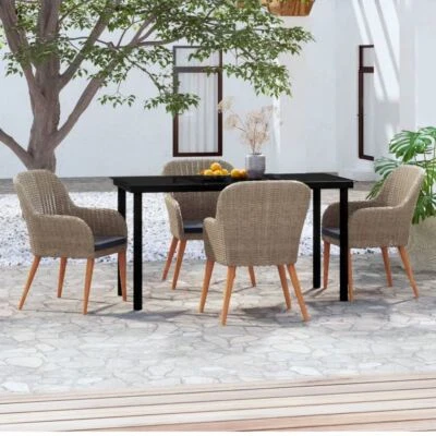 $868.95 • Buy 5 Pcs Outdoor Dining Furniture Set With Cushions Poly Rattan Chairs And Table