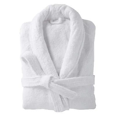 100% Cotton Dressing Gown Terry Towelling Shawl Collar Bath Robe White Bathrobe • £21.99