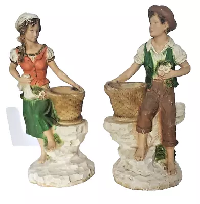 Vintage 1975 Universal Statuary Corp. Girl & Boy W/ Gathering Baskets #821 #823 • $35