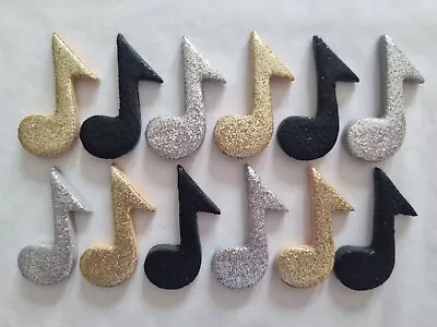 12 Glittery Gold Mix Music Notes- Edible Sugar Cake Decorations / Toppers • £4.95