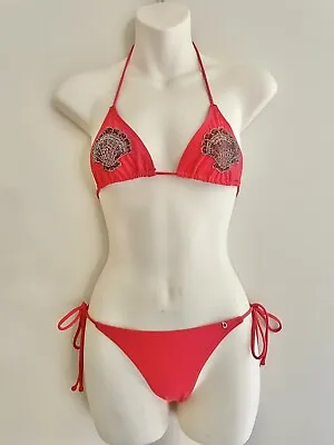 · TIGERLILY Coral Pink/Red Mermaid Sequin Shell Embroidered Bikini. Size 6 XS • $59