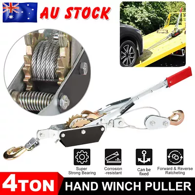 4 Ton Hoist Comealong Hand Winch Puller Cable 2 Hook 4x4 4WD Puller Tool Farms • $38.95