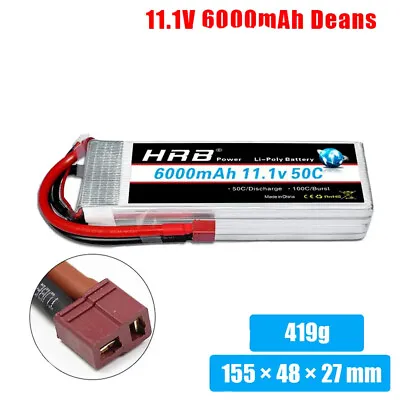 £39.95 • Buy HRB 6000mAh 11.1V 50C 3S LiPo Battery Dean T For RC Car Boat Racing Airplane