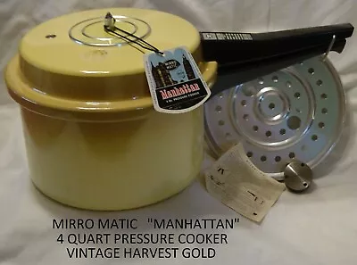 Vintage Mirro Matic  Manhattan  4 Quart Porcelain Pressure Cooker Harvest Gold • $59.99