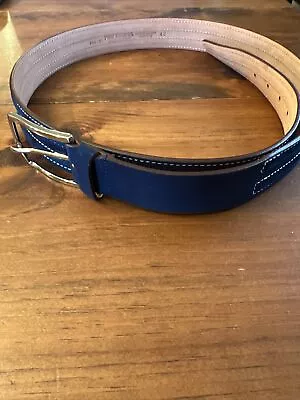 NEW! Paul Fredrick Blue Suede Leather Belt W/Gold Buckle BHM101 Size 42  Italy • $21.99