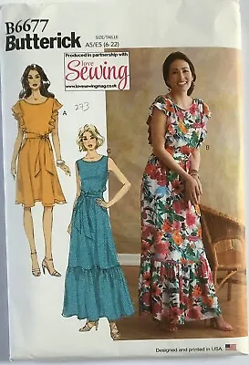 Butterick B6677  - UNCUT Sleeveless (Maxi) Tiered Dress Sewing Pattern 6 - 22 • £5.95