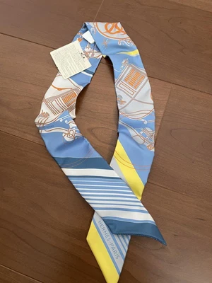 $235 • Buy HERMES Twilly Scarf EX LIBRIS With Box And Tag Silk Light Blue