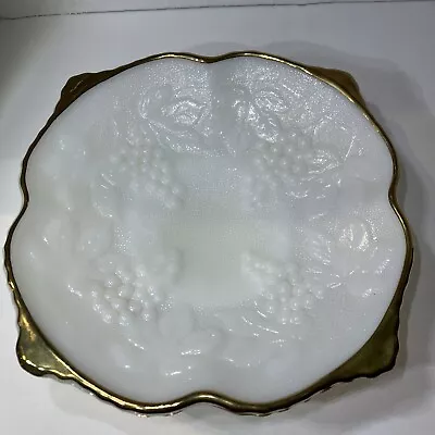 Vintage White Milk Glass Raised Grape Pattern With Gold Trim • $19.90