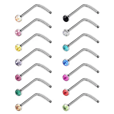14× 20G Surgical Steel Nose Rings Multi-Color CZ L Shaped Studs Piercing Set • $7.99