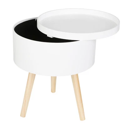 £25.99 • Buy Round End Table With Storage Tray Side Table Sofa Table Wooden White Small