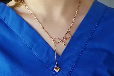 Rose Gold Necklace Nurse Heart Stethoscope Healthcare Medical Student Gift • $22