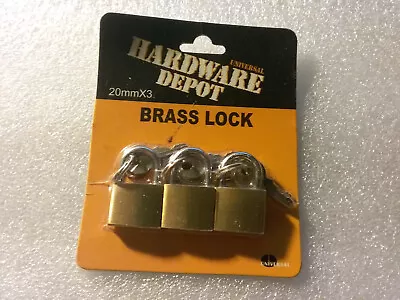 3 Small Metal Padlocks Mini Brass Tiny Box Locks Keyed Jewelry 2 Keys 20mm Safe • $10.95