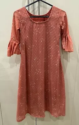 Girls Asian Indian Pakistani Peach/Coral Anarkali Dress Size 7-8 Years • £10