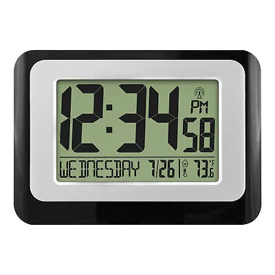 Digital Atomic Calendar Black Desk Alarm Clock With Temperature & Humidity • $25.16