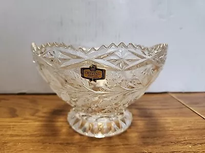 Vintage Zajecar Yugoslavia 24% Lead Hand Cut Crystal Footed Bowl W/ Etched Roses • $20