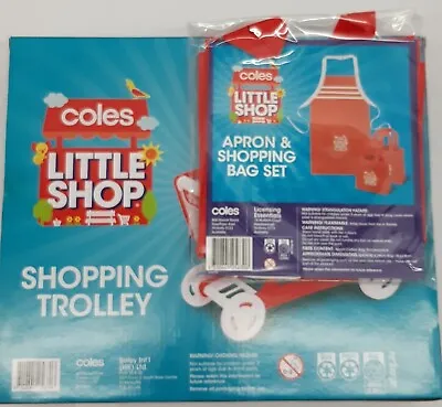 Coles Little Shop Mini Collectables 2nd Edition Shopping Trolley & Apron Bag Set • $46