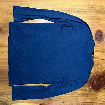 Men’s T By Alexander Wang Small Navy Blue Long Sleeve Shirt Linen Silk Crew U19 • $23.99
