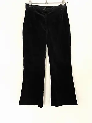 Monki  Black Velvet Trousers Flared High Waist Cropped Size UK 8 EU 36 Y2K • £9.99