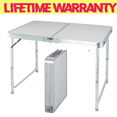 Folding Camping Table Aluminium Picnic Portable Adjustable Party Bbq 120cm • £24.72