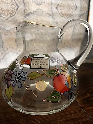 Crystal Clear Pitcher Handcrafted Venetian Fruit W/ 22K Gold Trim 90 Oz Romania • $14.99