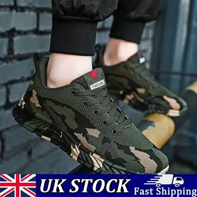 Mens Camouflage Sneakers Breathable Sports Shoes Lightweight (Army Green 41) • £15.69