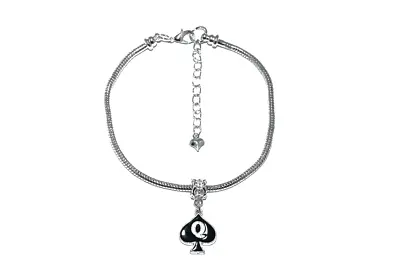 Queen Of Spades Enamel Charm Euro Anklet Ankle Chain Jewellry QOS Cuckold Silver • £14.99