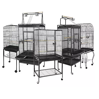 Multiple Sizes Large Bird Iron Cage Play Top Parrot Macaw W/Perch Stand & Wheels • $55.58