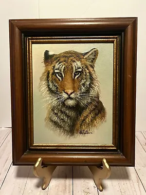 Vintage BENGAL TIGER Painting Oil On Canvas Wood Framed Signed Watson • $71.96