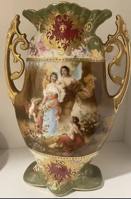 19c Royal Vienna Porcelain Antique Vase Signed Sommer Abend Guilded Gold • $175
